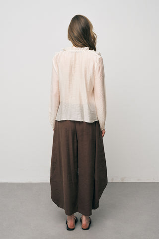 Kadın Pastel Şifon Volan Detaylı İpeksi Gömlek