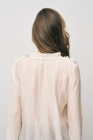 Kadın Pastel Şifon Volan Detaylı İpeksi Gömlek