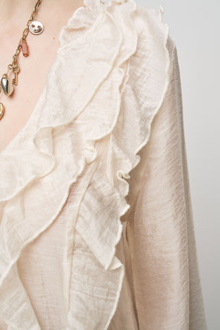 Kadın Pastel Şifon Volan Detaylı İpeksi Gömlek