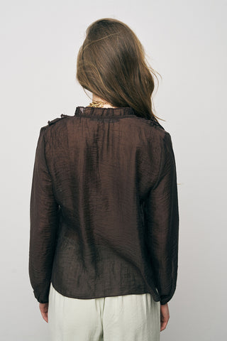 Kadın Pastel Şifon Volan Detaylı İpeksi Gömlek