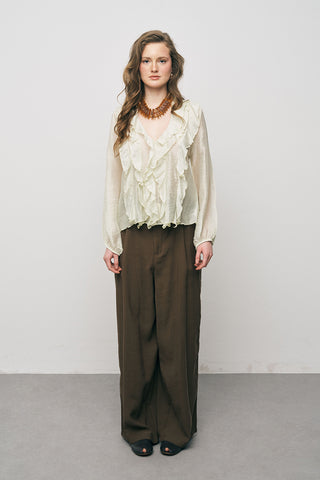 Kadın Pastel Şifon Volan Detaylı İpeksi Gömlek