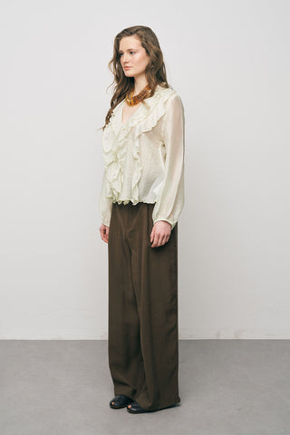 Kadın Pastel Şifon Volan Detaylı İpeksi Gömlek