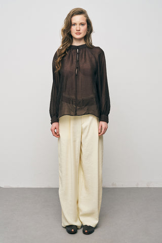 Kadın Hakim Yaka Düğme Detaylı Düz Renk Şifon Gömlek