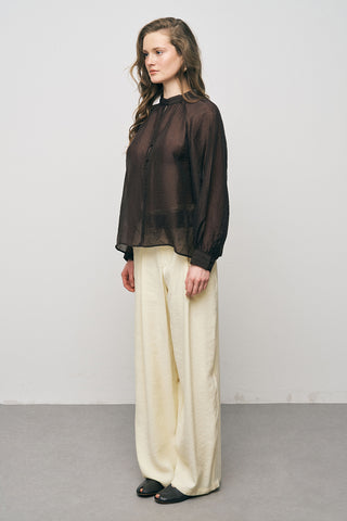 Kadın Hakim Yaka Düğme Detaylı Düz Renk Şifon Gömlek