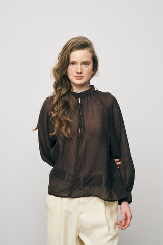 Kadın Hakim Yaka Düğme Detaylı Düz Renk Şifon Gömlek