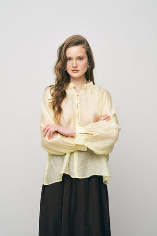 Kadın Hakim Yaka Düğme Detaylı Düz Renk Şifon Gömlek