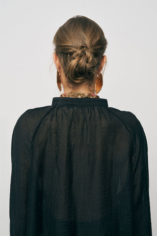 Kadın Hakim Yaka Düğme Detaylı Düz Renk Şifon Gömlek