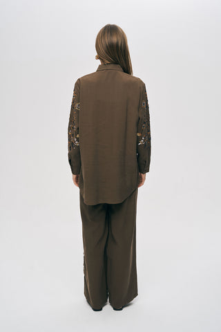 Kadın Zarif Işıltı Payet ve Boncuk İşlemeli Oversize Gömlek