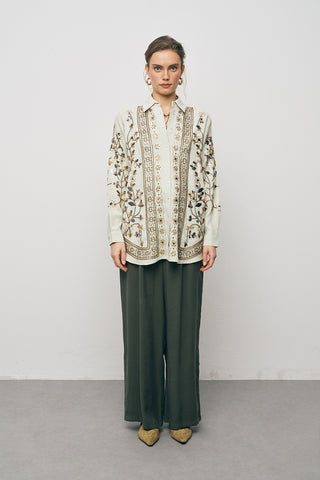 Kadın Zarif Işıltı Payet ve Boncuk İşlemeli Oversize Gömlek