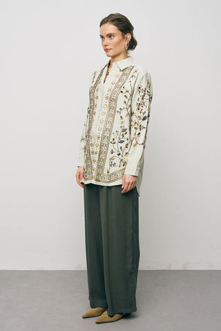 Kadın Zarif Işıltı Payet ve Boncuk İşlemeli Oversize Gömlek