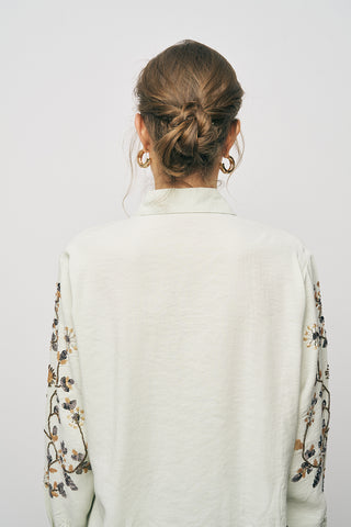 Kadın Zarif Işıltı Payet ve Boncuk İşlemeli Oversize Gömlek