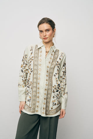 Kadın Zarif Işıltı Payet ve Boncuk İşlemeli Oversize Gömlek