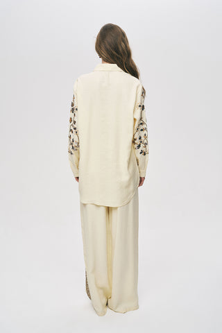 Kadın Zarif Işıltı Payet ve Boncuk İşlemeli Oversize Gömlek