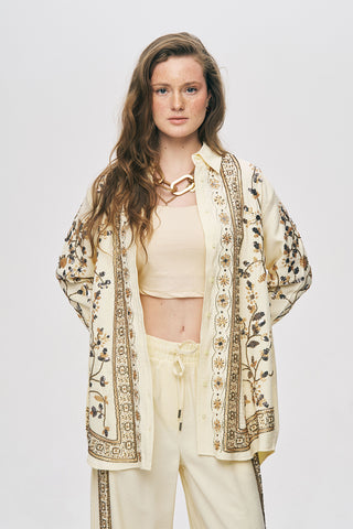 Kadın Zarif Işıltı Payet ve Boncuk İşlemeli Oversize Gömlek