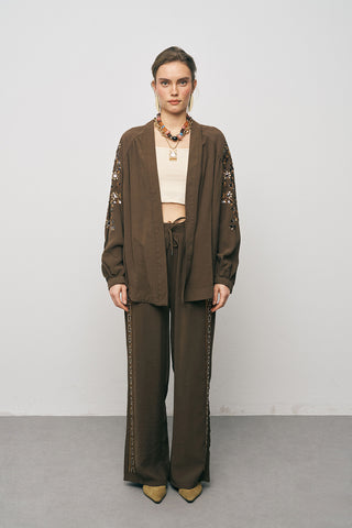Kadın Zarif Işıltı Sırtı Payet ve Boncuk İşlemeli Oversize Kimono