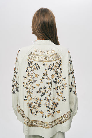 Kadın Zarif Işıltı Sırtı Payet ve Boncuk İşlemeli Oversize Kimono