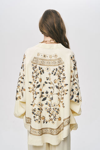Kadın Zarif Işıltı Sırtı Payet ve Boncuk İşlemeli Oversize Kimono