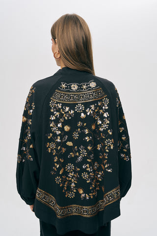 Kadın Zarif Işıltı Sırtı Payet ve Boncuk İşlemeli Oversize Kimono