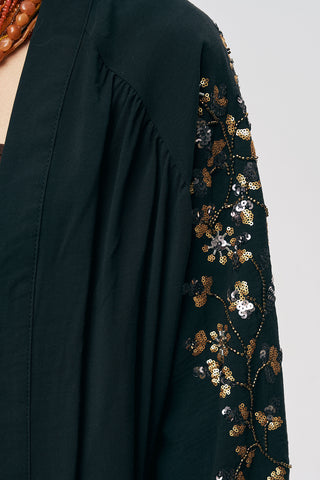 Kadın Zarif Işıltı Sırtı Payet ve Boncuk İşlemeli Oversize Kimono