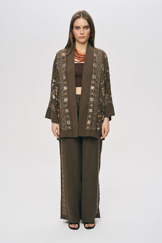 Kadın Zarif Işıltı Önü Payet ve Boncuk İşlemeli Kimono