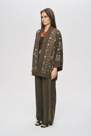 Kadın Zarif Işıltı Önü Payet ve Boncuk İşlemeli Kimono