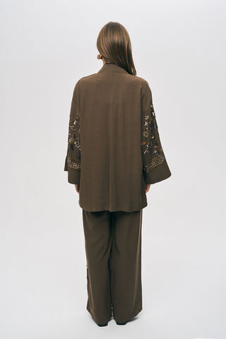 Kadın Zarif Işıltı Önü Payet ve Boncuk İşlemeli Kimono