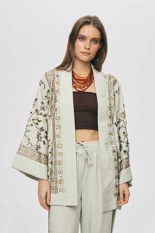 Kadın Zarif Işıltı Önü Payet ve Boncuk İşlemeli Kimono