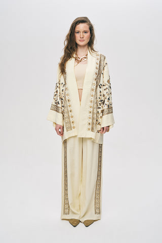 Kadın Zarif Işıltı Önü Payet ve Boncuk İşlemeli Kimono