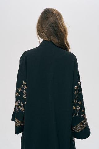 Kadın Zarif Işıltı Önü Payet ve Boncuk İşlemeli Kimono