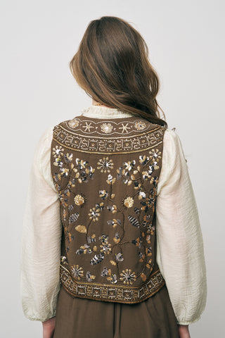 Kadın El İşçiliği Boncuk ve Nakış İşlemeli Modal Yelek