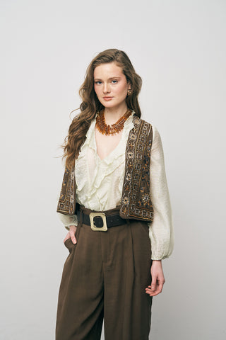 Kadın El İşçiliği Boncuk ve Nakış İşlemeli Modal Yelek