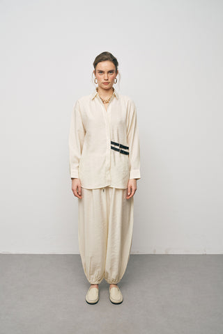 Kadın Lyocell Luxe Çift Kemer Aksesuarlı İpeksi Gömlek