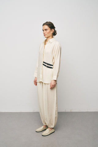 Kadın Lyocell Luxe Çift Kemer Aksesuarlı İpeksi Gömlek