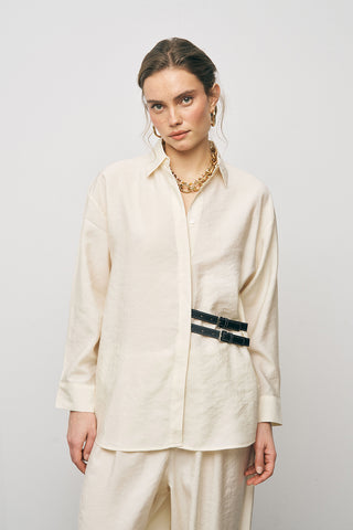 Kadın Lyocell Luxe Çift Kemer Aksesuarlı İpeksi Gömlek