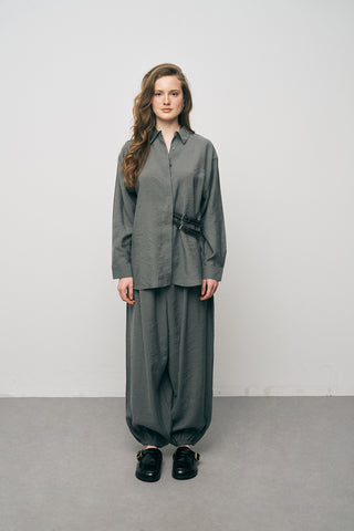 Kadın Lyocell Luxe Çift Kemer Aksesuarlı İpeksi Gömlek