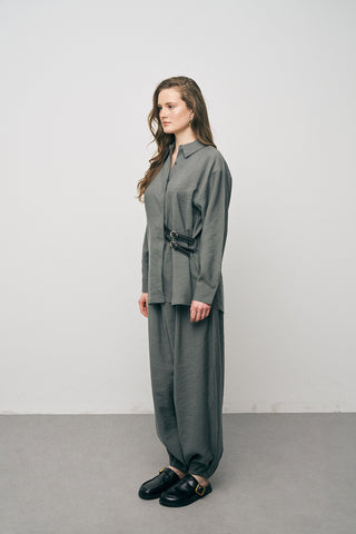 Kadın Lyocell Luxe Çift Kemer Aksesuarlı İpeksi Gömlek