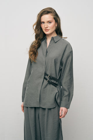 Kadın Lyocell Luxe Çift Kemer Aksesuarlı İpeksi Gömlek