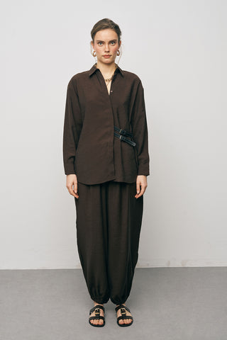 Kadın Lyocell Luxe Çift Kemer Aksesuarlı İpeksi Gömlek