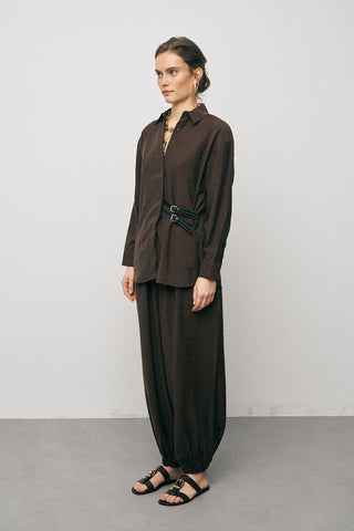 Kadın Lyocell Luxe Çift Kemer Aksesuarlı İpeksi Gömlek