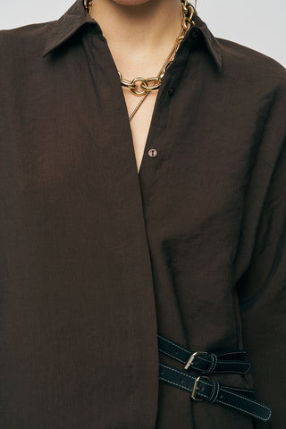 Kadın Lyocell Luxe Çift Kemer Aksesuarlı İpeksi Gömlek