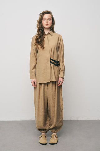 Kadın Lyocell Luxe Çift Kemer Aksesuarlı İpeksi Gömlek