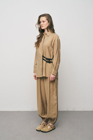 Kadın Lyocell Luxe Çift Kemer Aksesuarlı İpeksi Gömlek