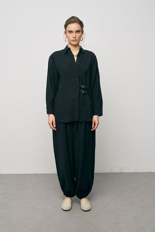 Kadın Lyocell Luxe Çift Kemer Aksesuarlı İpeksi Gömlek