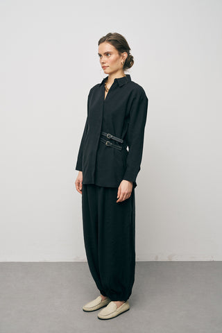 Kadın Lyocell Luxe Çift Kemer Aksesuarlı İpeksi Gömlek