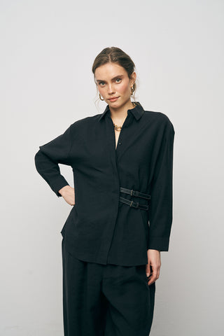 Kadın Lyocell Luxe Çift Kemer Aksesuarlı İpeksi Gömlek