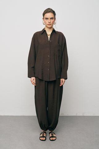 Kadın Lyocell Luxe İpeksi Düz Renk Basic Gömlek