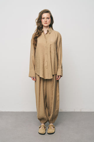 Kadın Lyocell Luxe İpeksi Düz Renk Basic Gömlek