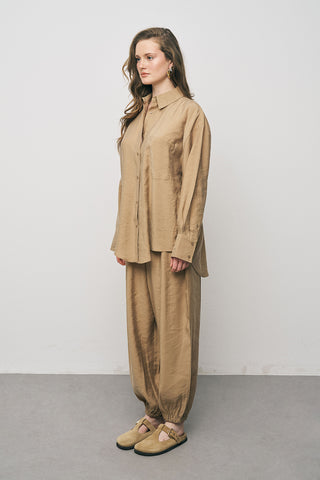 Kadın Lyocell Luxe İpeksi Düz Renk Basic Gömlek