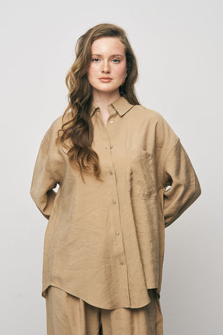 Kadın Lyocell Luxe İpeksi Düz Renk Basic Gömlek