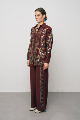 Kadın Etnik Işıltı Pul ve Boncuk İşlemeli Lüks Liyosel Oversize Gömlek